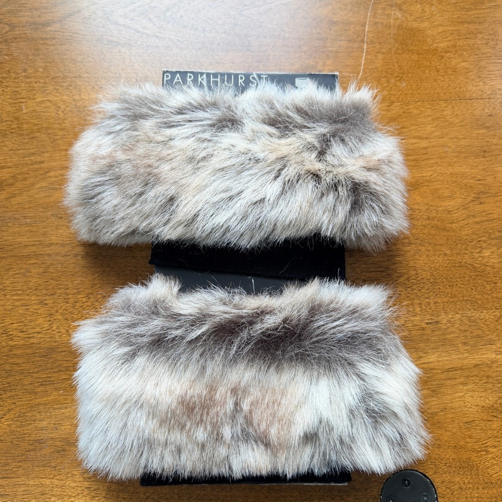 Parkhurst Arctic Ermine Faux Fur Boot Toppers Black Ribbed Knit 21419 NWT